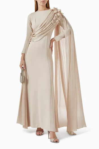 Embellished Drape Dress in Crepe