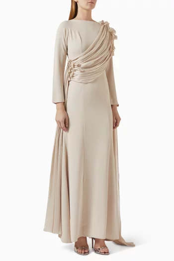 Embellished Drape Dress in Crepe