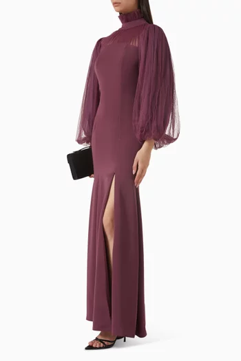 Gathered Dress in Crepe & Tulle