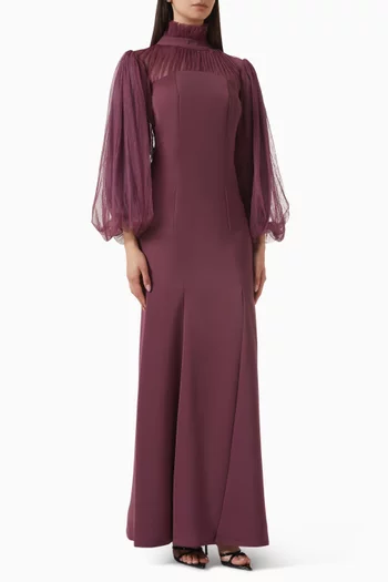 Gathered Dress in Crepe & Tulle
