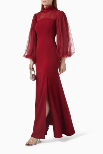 Gathered Dress in Crepe & Tulle