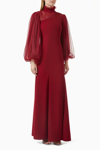 Gathered Dress in Crepe & Tulle