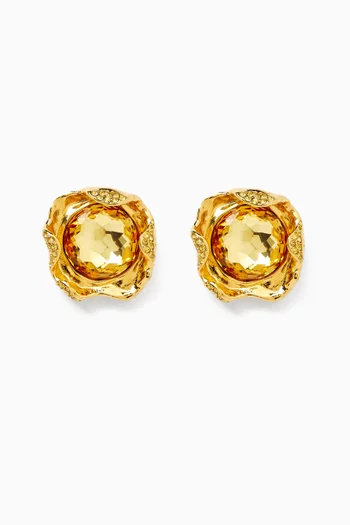 Crystal Nest Stud Earrings in Gold-tone Brass