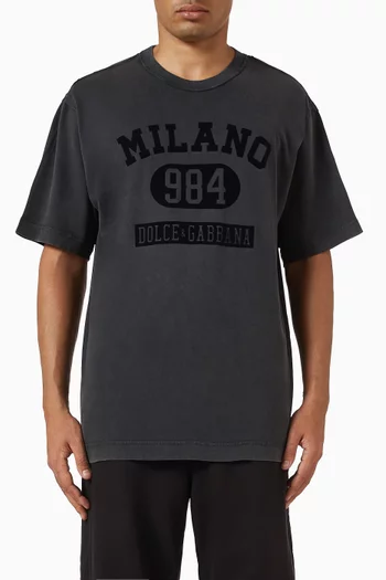 Flocked Logo-print T-shirt in Cotton