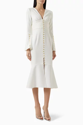 Salma Fluted-sleeve Midi Dress in Crepe