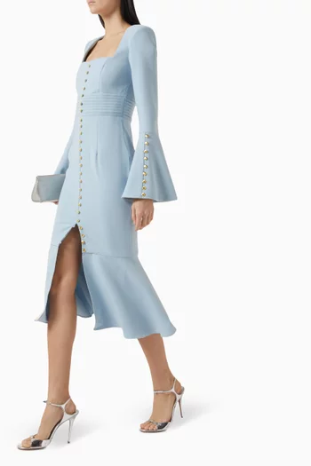 Serena Fluted-sleeves Midi Dress in Crepe