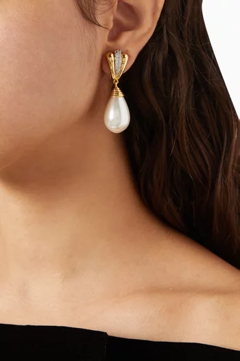 Krystal Pavé Clip-on Earrings in Gold-plated Brass