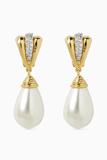 Krystal Pavé Clip-on Earrings in Gold-plated Brass