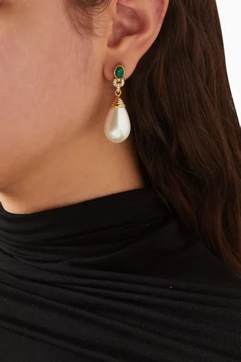 Victoria Cabochon Drop Earrings in Gold-plated Brass