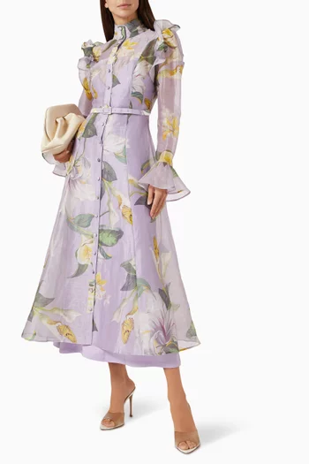 Katrina Butterfly-sleeve Midi Dress
