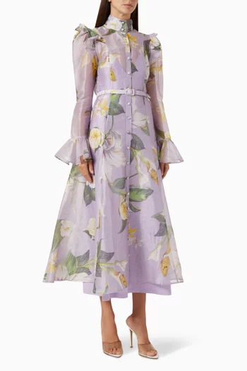 Katrina Butterfly-sleeve Midi Dress