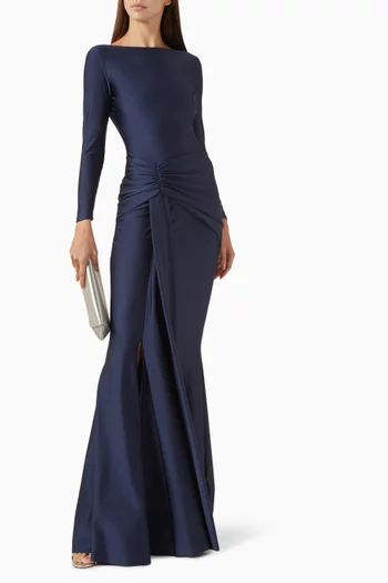 فستان بخصر بدرابيه وكشكش جيرسيه