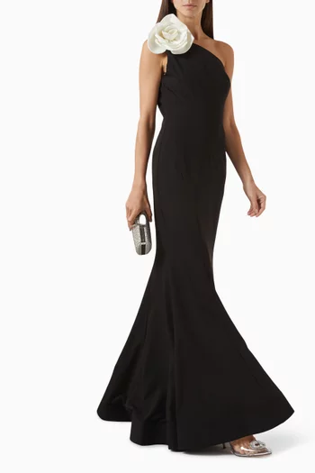 One-shoulder 3D Flower Mermaid Gown in Crepe