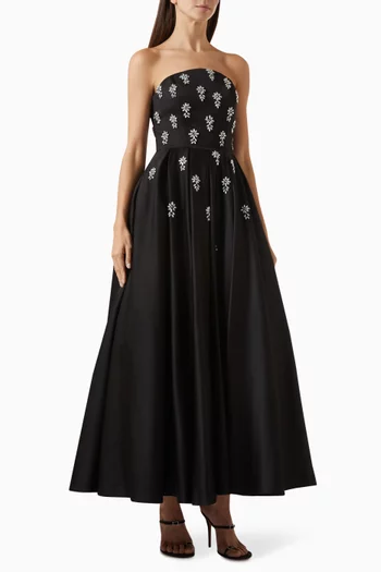 Embellished Strapless Gown in Satin
