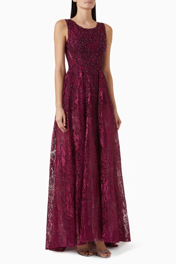 Embellished High-neck A-line Gown