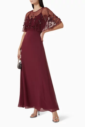 Embellished Cape Gown in Tulle