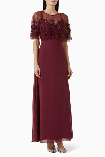 Embellished Cape Gown in Tulle