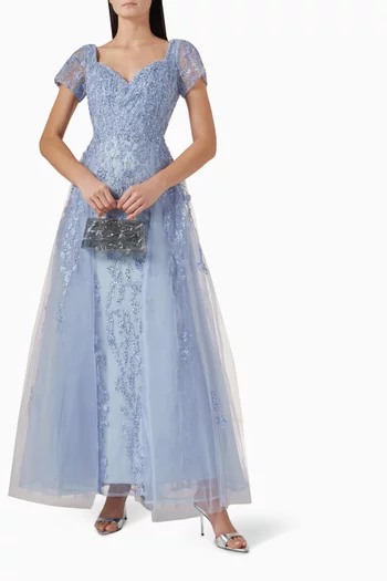 Beaded Embroidered Overskirt Gown