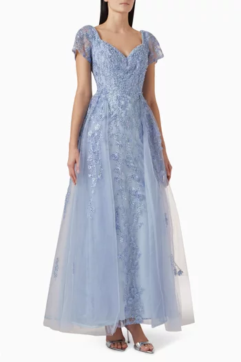 Beaded Embroidered Overskirt Gown