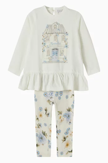 طقم بلوزة وليغنغز بنقشة زهور 