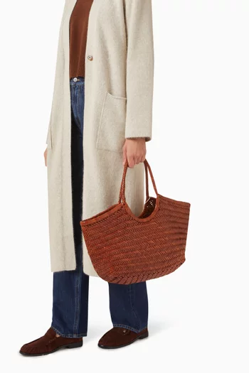 حقيبة سلة نانتكيت كبيرة جلد مجدول