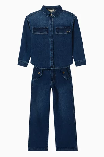 قميص بصف أزرار مبطن بالزغب دينم