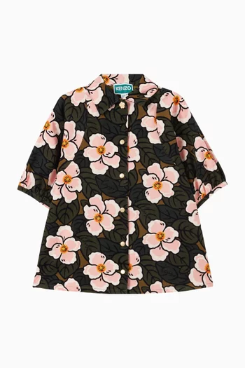 فستان بنقشة زهور قماش مخمل 