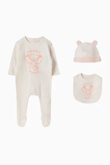 طقم هدايا بيجاما مزين بطبعة فيل قطن، 3 قطع