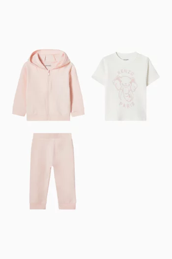 طقم بطبعة فيل وشعار الماركة قطن، 3 قطع