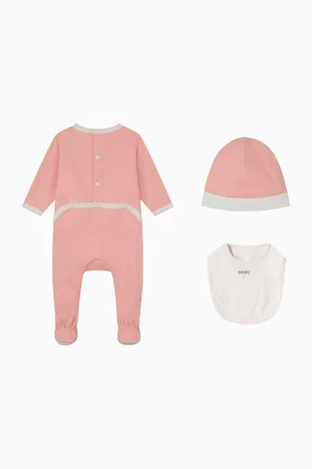 طقم هدايا مزين بزهرة بوكي قطن، 3 قطع