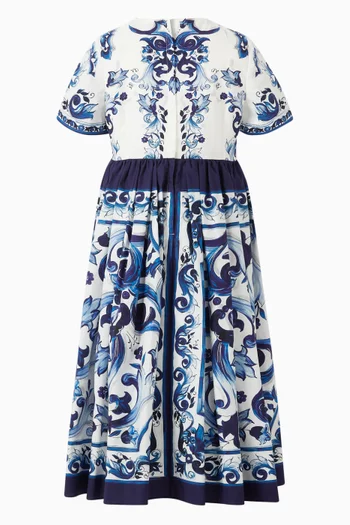 Long Majolica-print Dress in Cotton Poplin