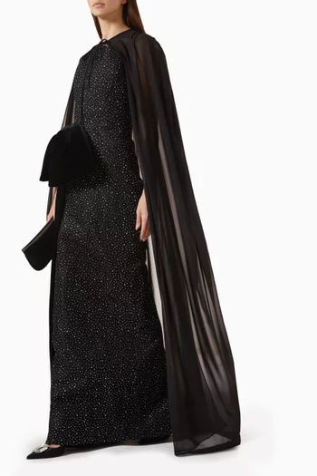 Embellished Cape Gown in Velvet