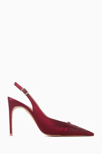 Jazz 90 Slingback Crystal Pumps in Satin