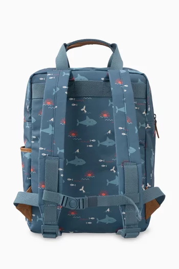 Large All-over Shark Print Backpack in Recycled Fabric