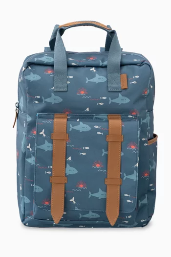 Large All-over Shark Print Backpack in Recycled Fabric