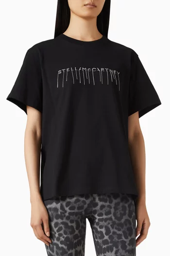 Embellished Logo Fringe T-shirt in Cotton