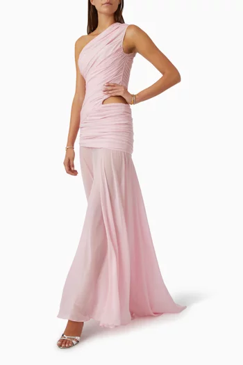 Lin Voile Draped Gown in Silk Crepe