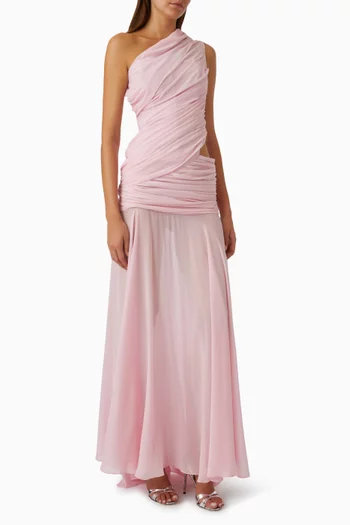 Lin Voile Draped Gown in Silk Crepe