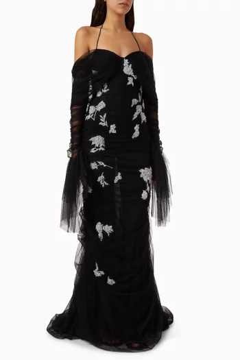 Rose Poudré Embroidered Off-shoulder Gown