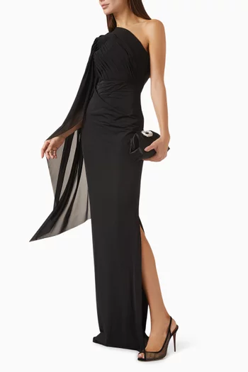 Voile One-shoulder Maxi Dress in Jersey