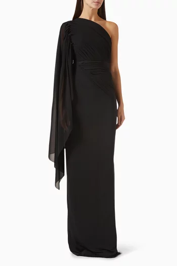 Voile One-shoulder Maxi Dress in Jersey