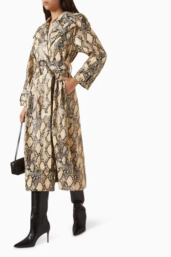 معطف ترنش كلوي بتصميم كلاسيكي جلد نباتي