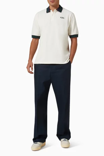 تي شيرت بولو بخطوط وشعار الماركة بتصميم بيضاوي قطن بيكيه