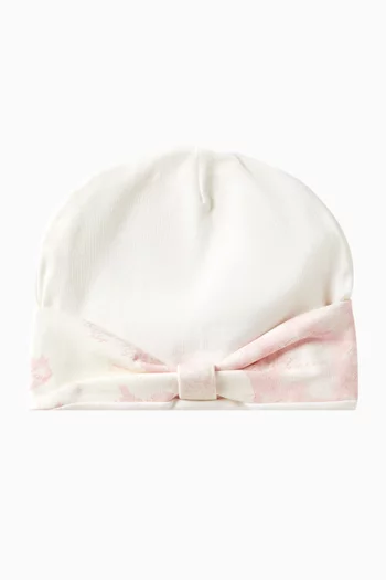 Printed Bow Beanie in Cotton