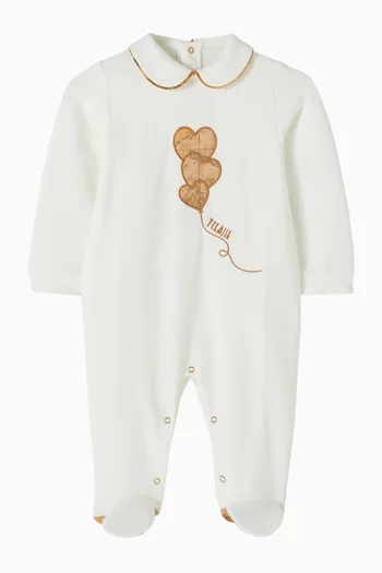 Geo-heart Embroidered Sleepsuit in Cotton