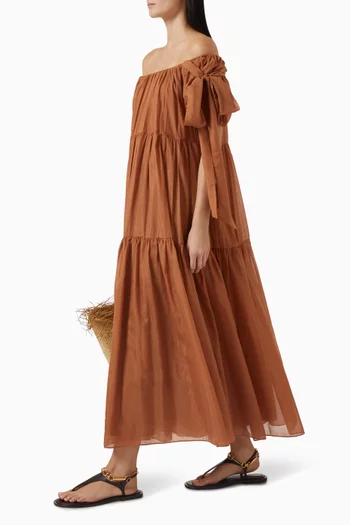 فستان جوان بأكتاف مكشوفة قطن وحرير