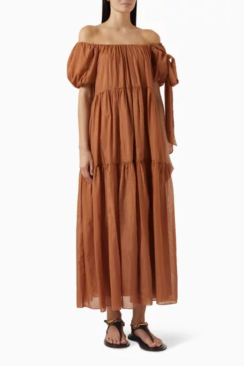 فستان جوان بأكتاف مكشوفة قطن وحرير