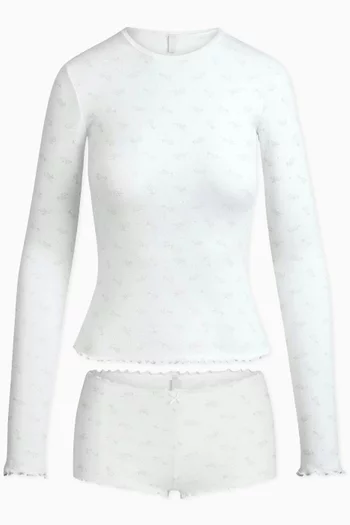 Logo Pointelle Long Sleeve Set