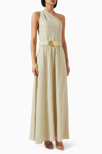"RIVIERA ONE SHOULDER MAXI DRESSCOTTON 99% - LUREX 1%COLOR: PISTACHIO - GOLD SIZES: XS S M L XL":Gold    :M|218693741
