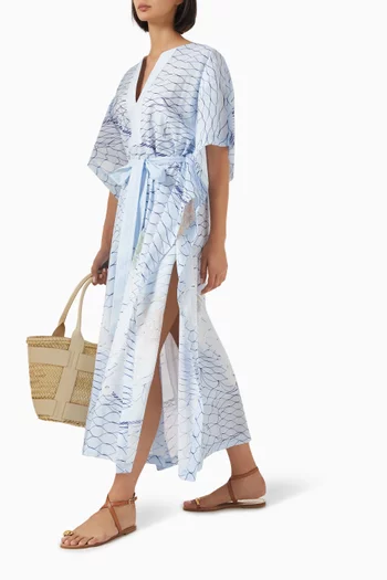 "AEGEAN MYTH BELTED LONG KAFTAN COTTON 100%COLOR: LIGHT BLUE SIZES: ONE SIZE":Light/Pastel Blue:One Size|218693803